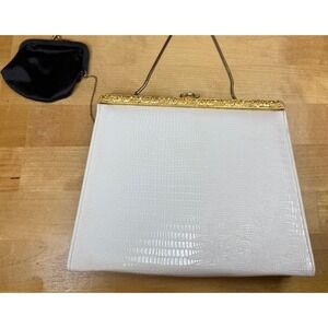 VINTAGE 1960s AFTER FIVE 5 Made in USA White Leather Handbag Purse Dressy Bag